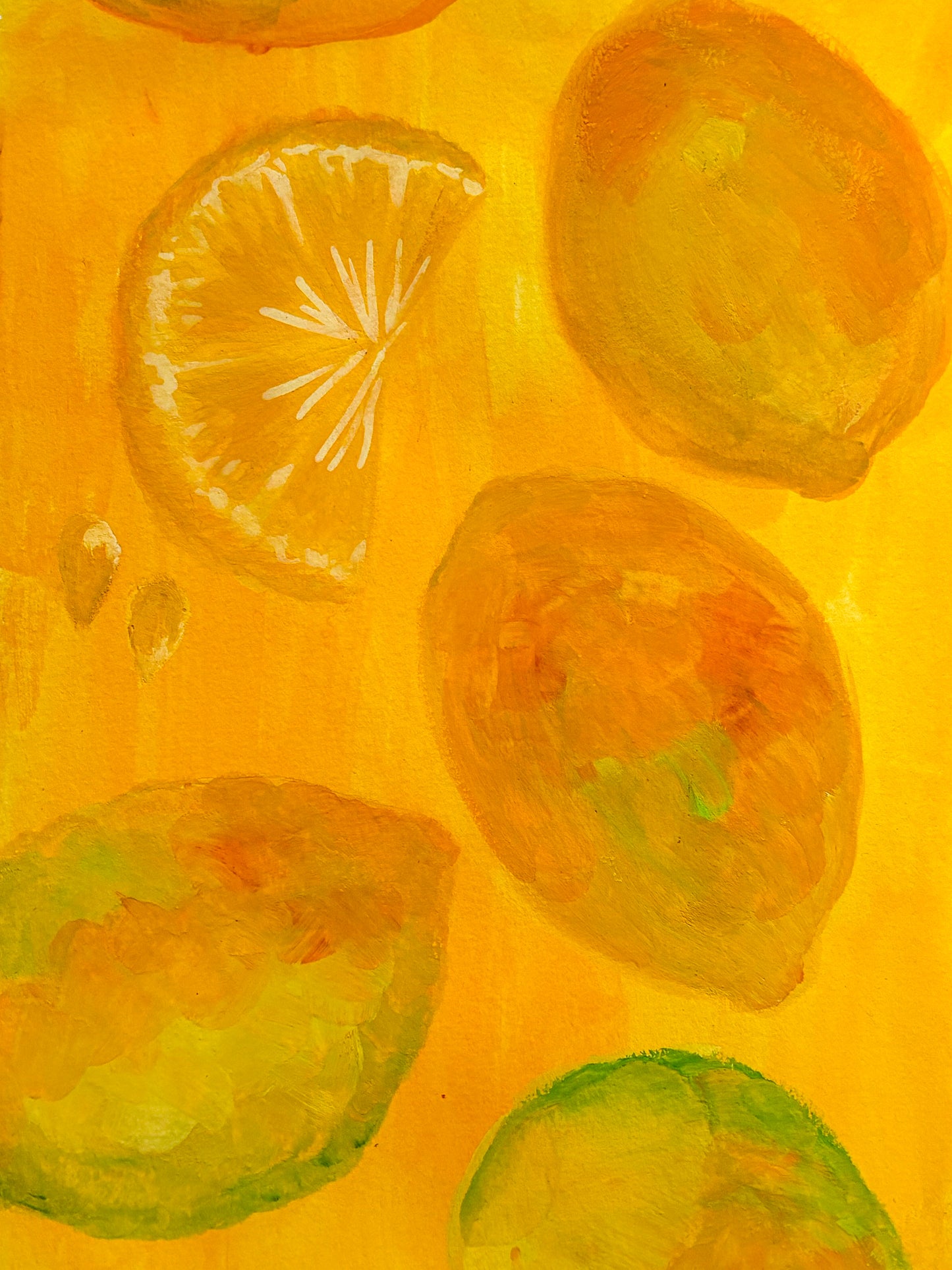 Lemons in yellow - acrylic original - 5.5 X 8.5