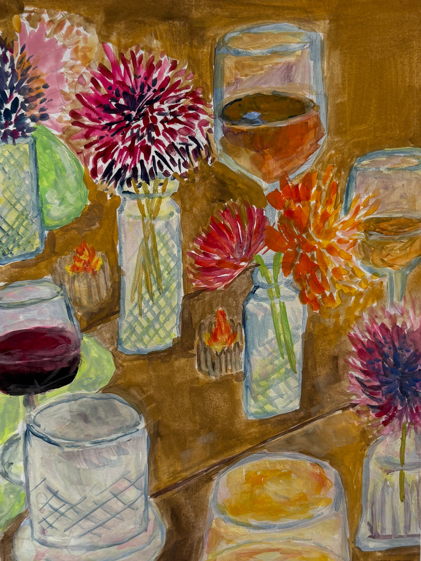 Girls wine night - acrylic original - 5.5 x 8.5