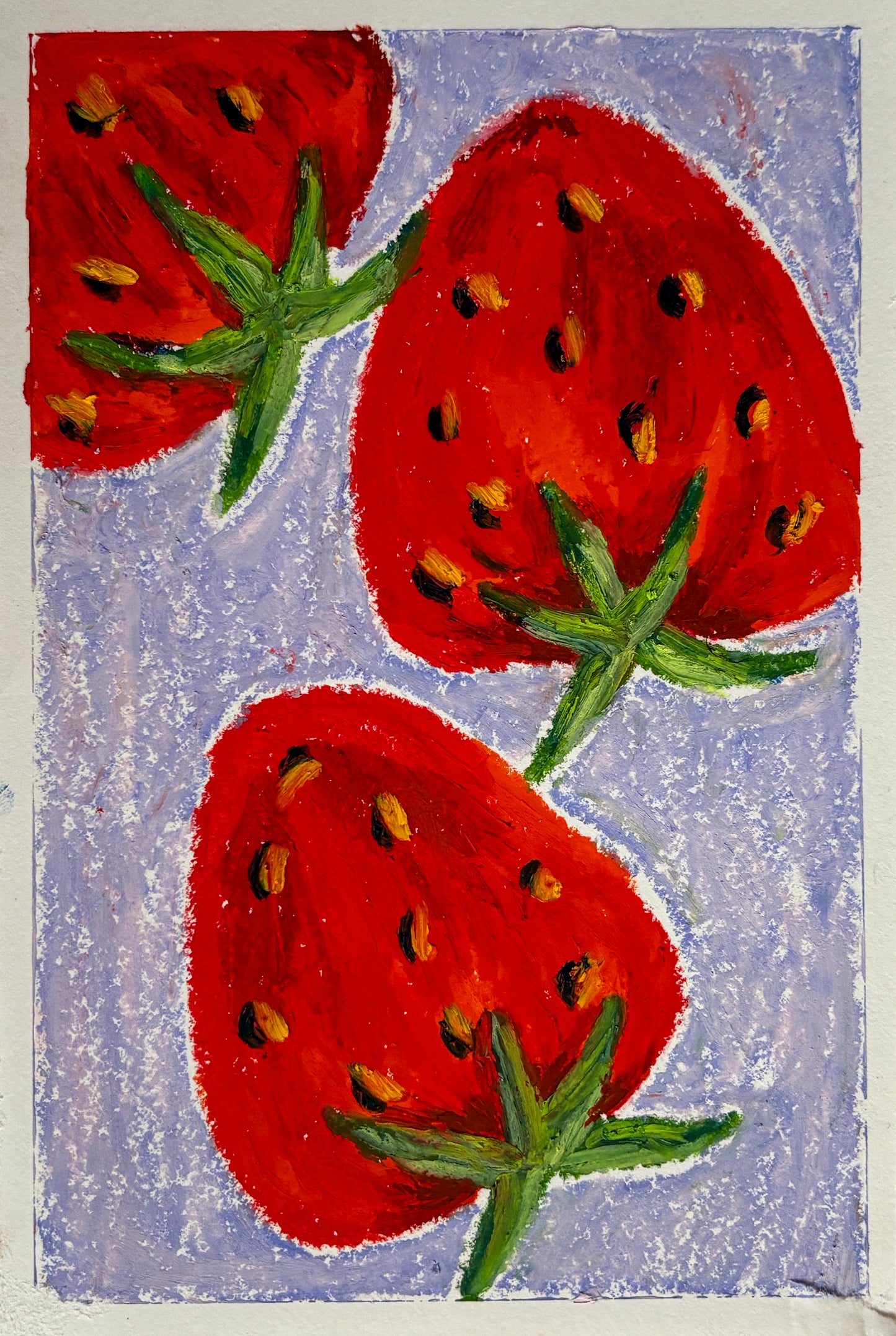 strawberry 3 - oil pastel original - 5.5x8.5
