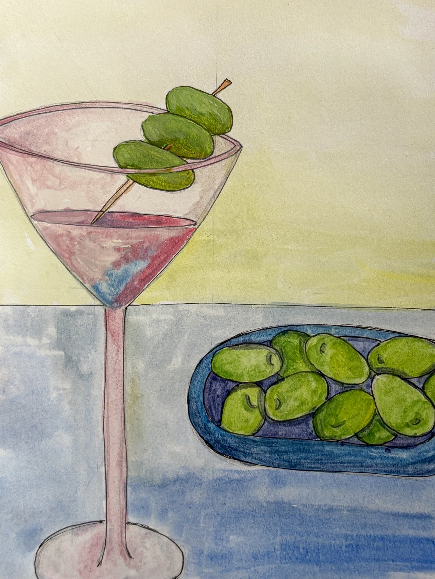 Martinis & Olives - Watercolor original marker - 5.5 x 8.5