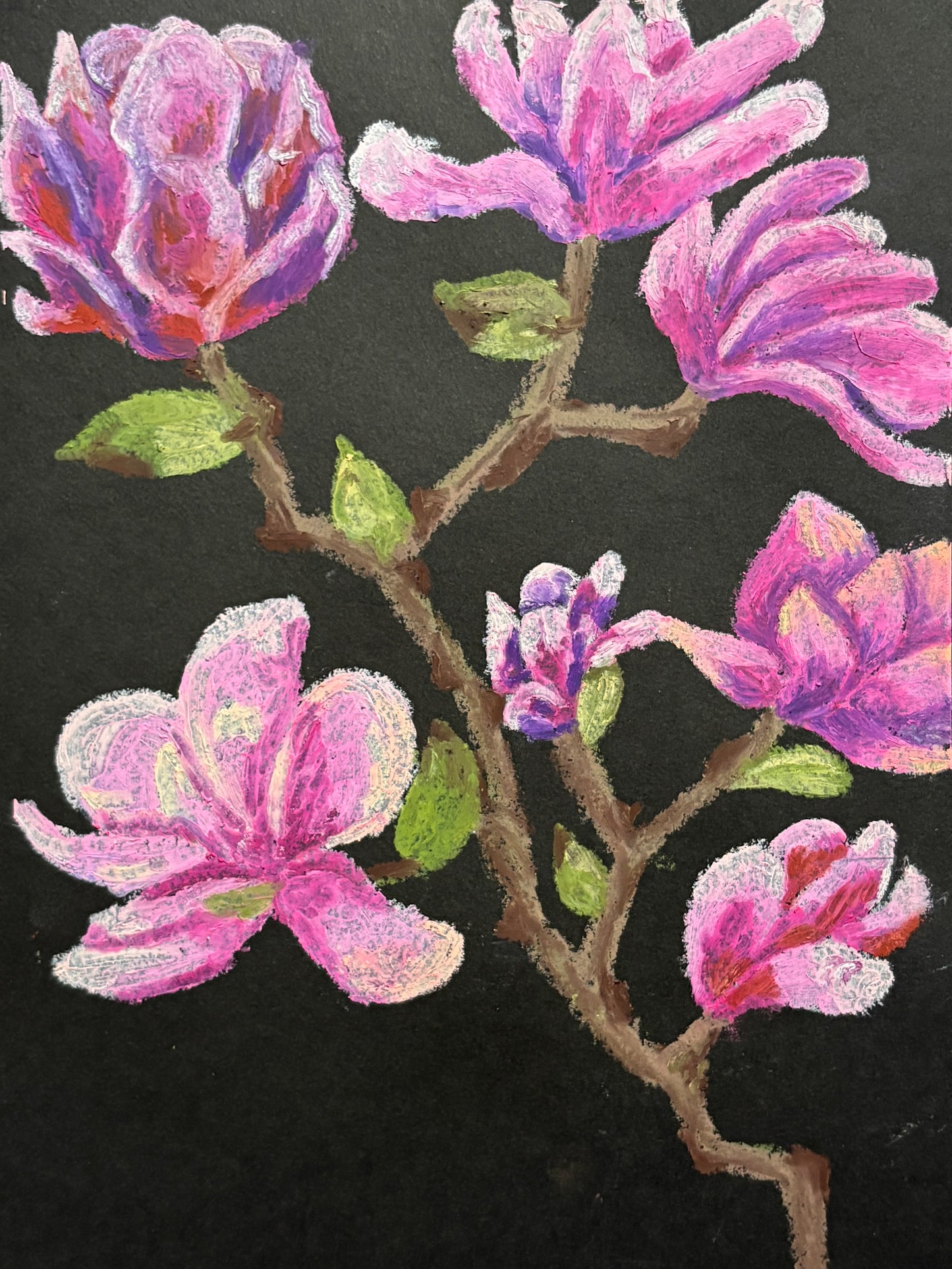 Pink flower branch - oil pasted original - 7 x 10