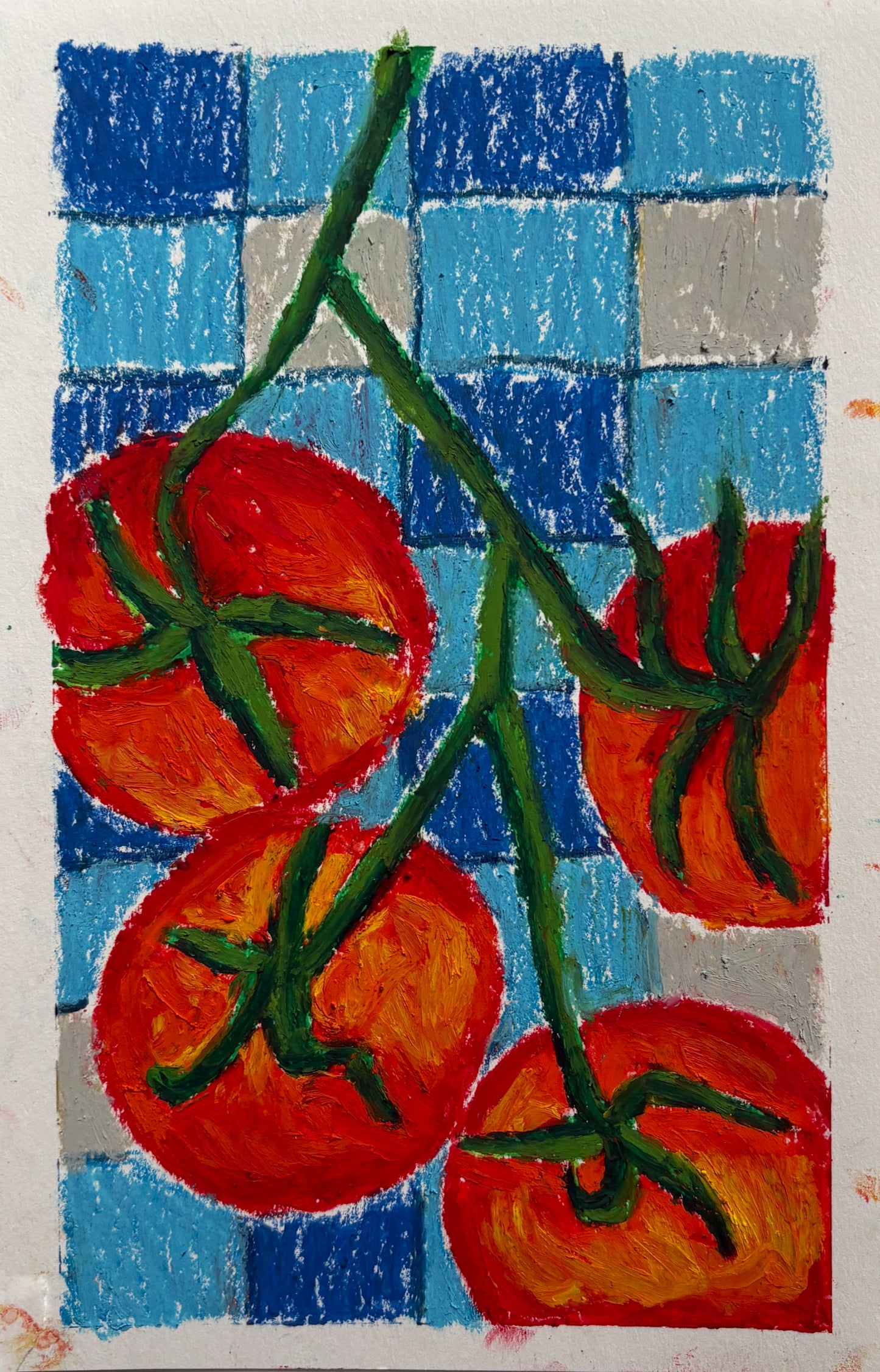 Tomatoes on the vine - oil pastel original - 5.5 x 8.5