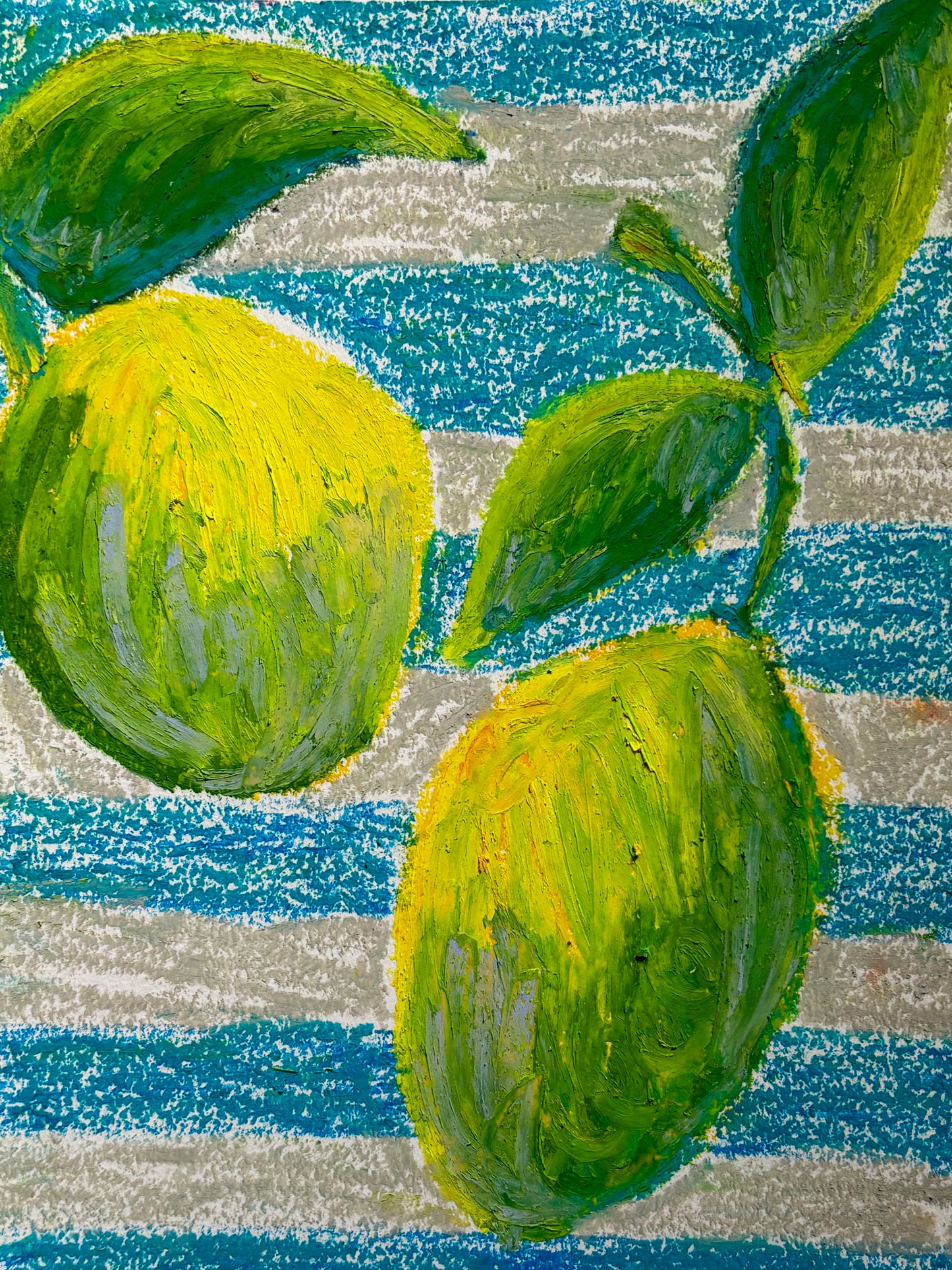Green lemons - oil pastel original - 5.5 x 8.5
