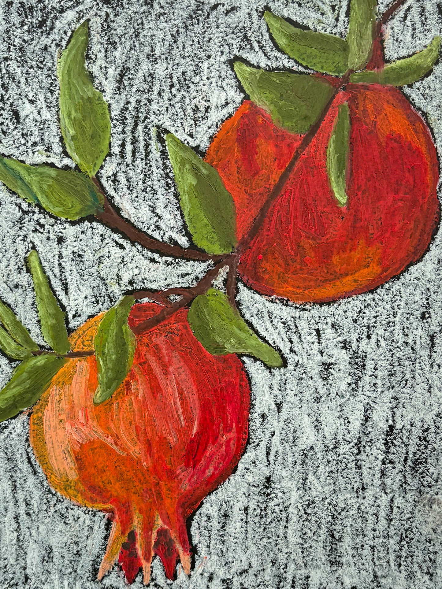 Pomegranate icy - oil pastel original - 9 x 12