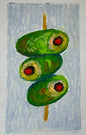 Olives in three - oil pastel original - 5.5 x 8.5