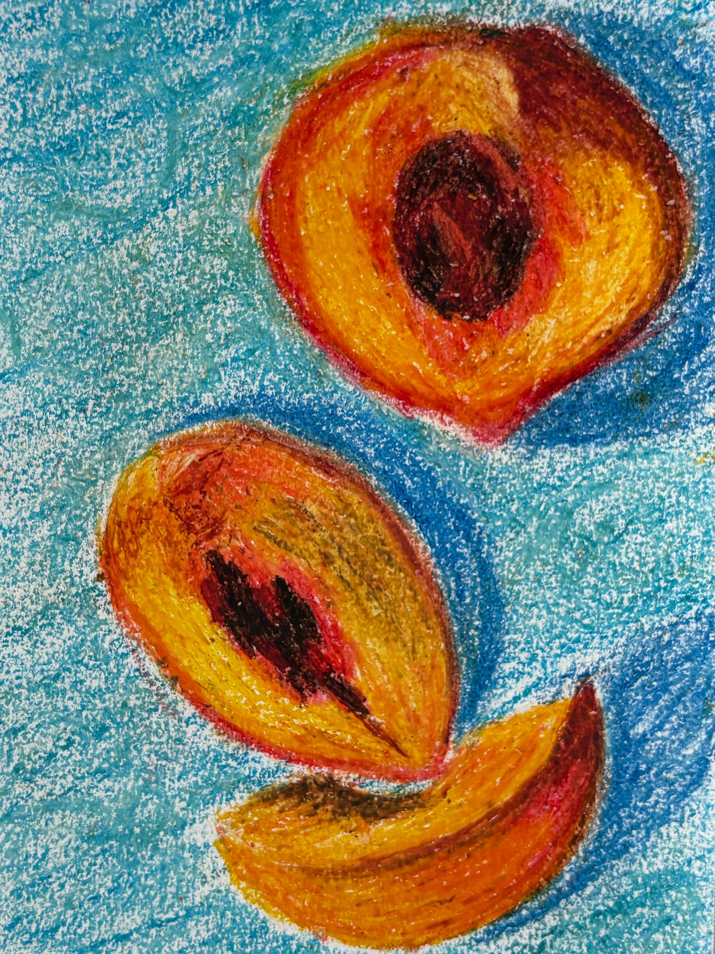 Three peaches - oil pastel original - 5.5x8.5