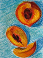 Three peaches - oil pastel original - 5.5x8.5