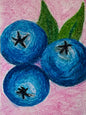 Pink blueberries - Oil pastel original - 5.5 x 8.5