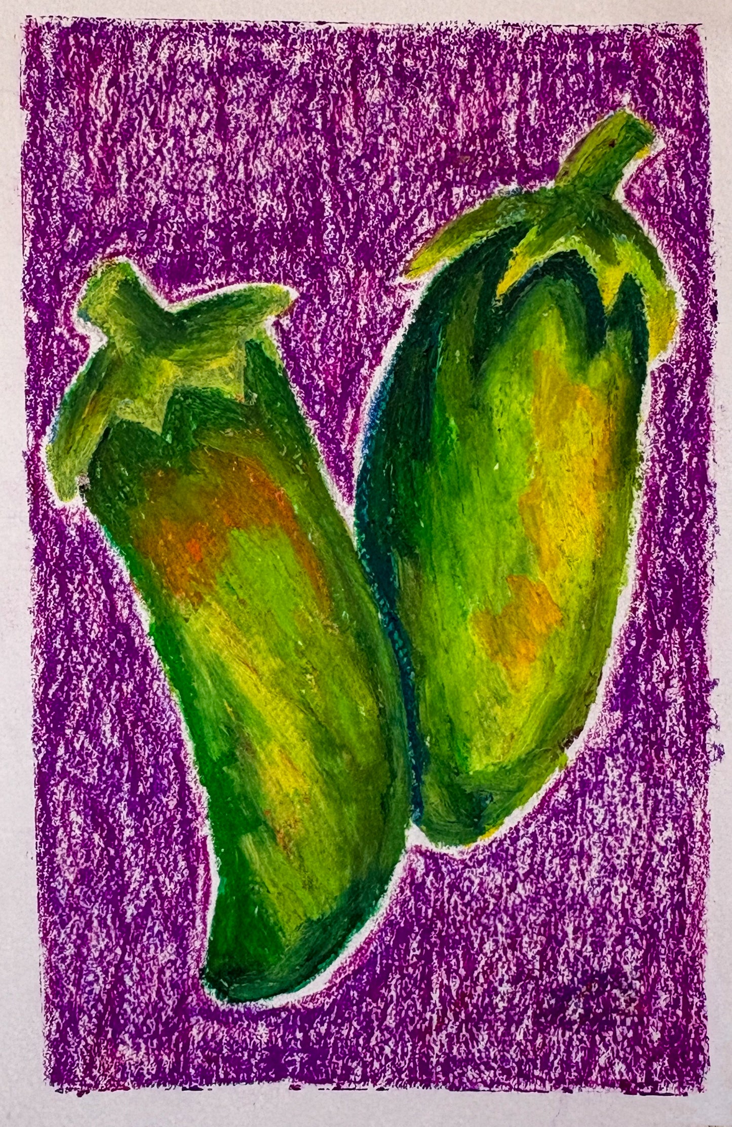 Jalapeños - oil pastel original - 5.5 x 8.5