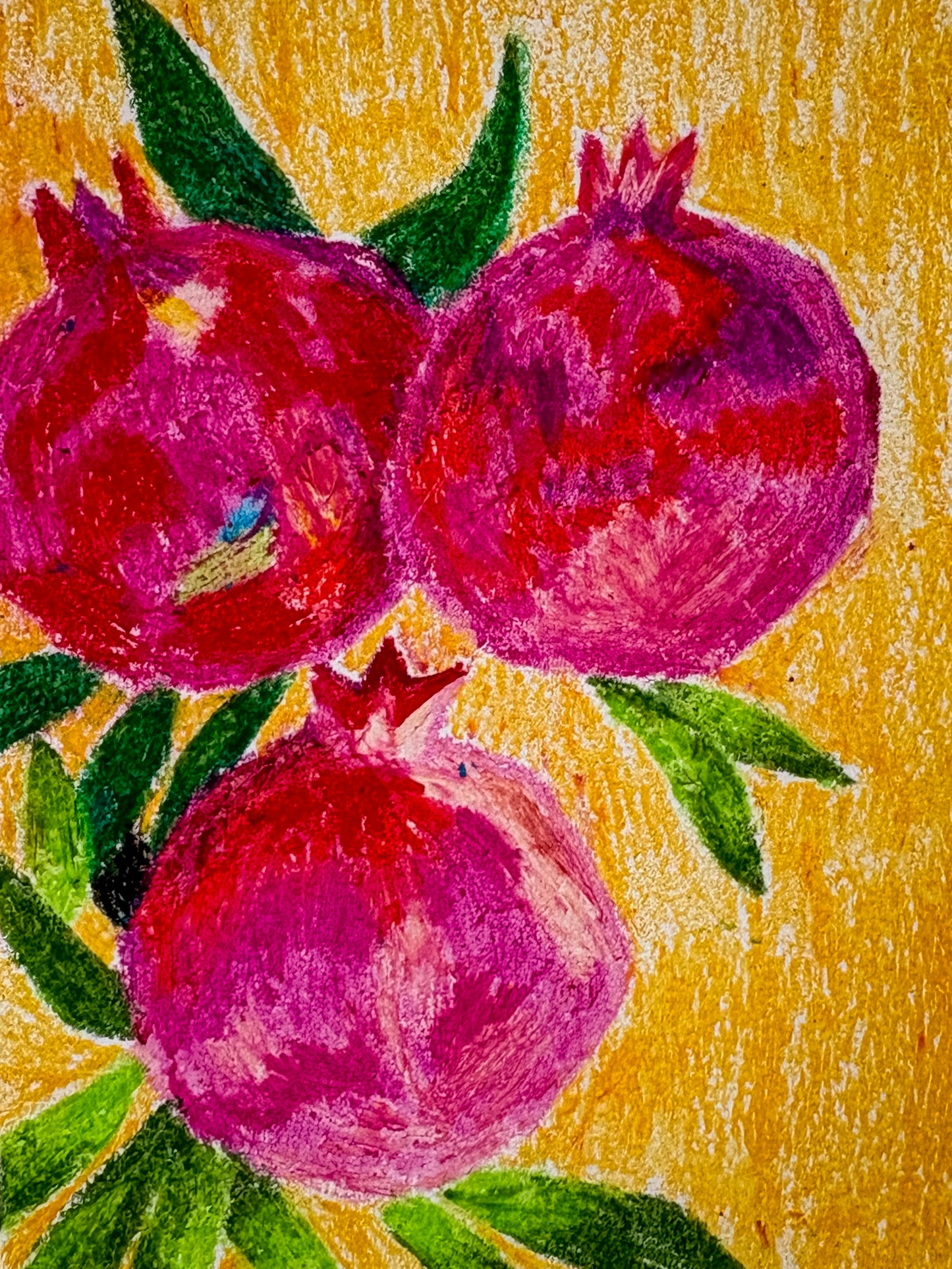 3 pomegranates - oil pastel original - 5.5 x 8.5