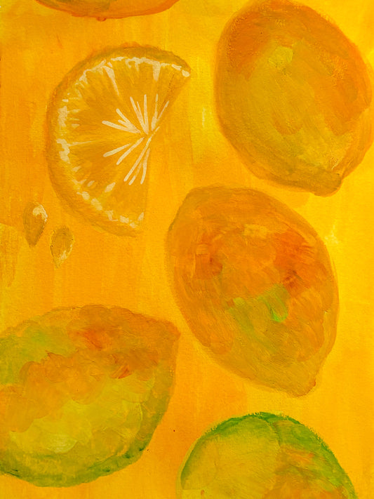 Lemons in yellow - acrylic original - 5.5 X 8.5