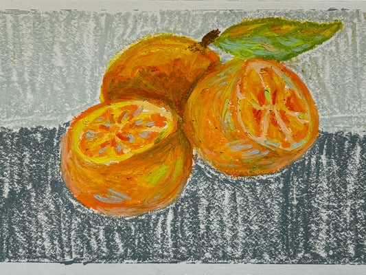 Orange Still Life - Oil pastel original - 5.5 x 8.5