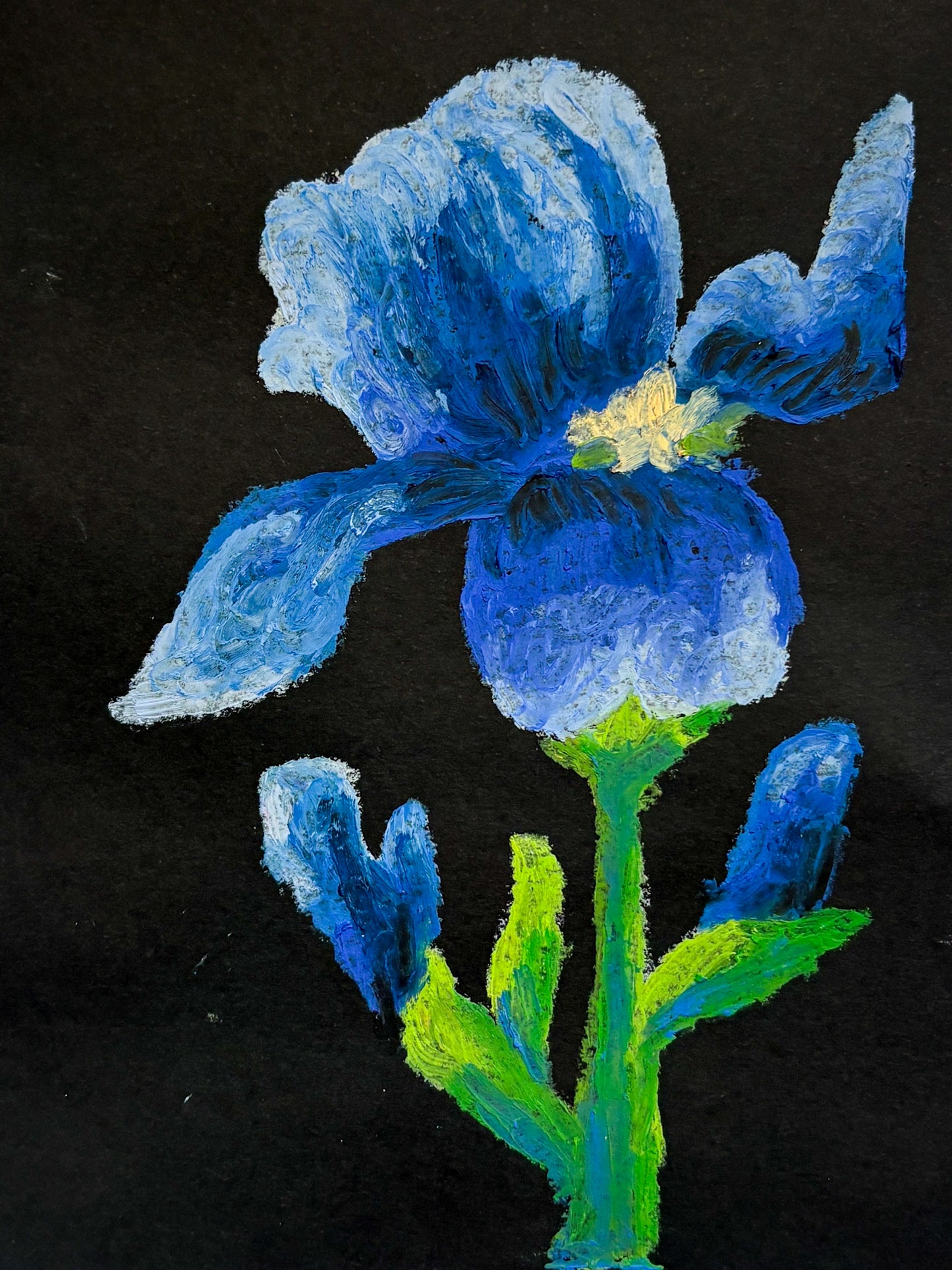 Blue floral - oil pastel original - 5 x 7