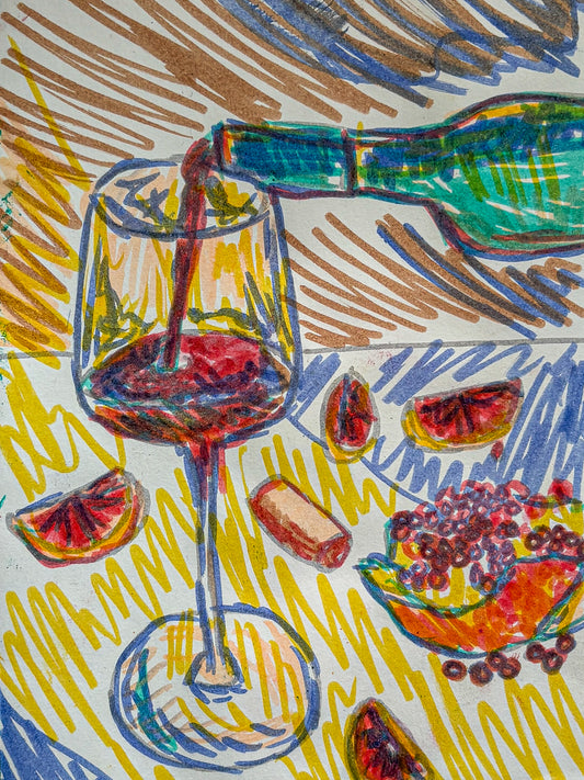 Solo wine night - marker original - 5.5 x 8.5