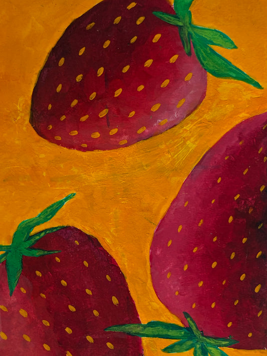 Strawberries flats - gouache original - 5.5x8.5
