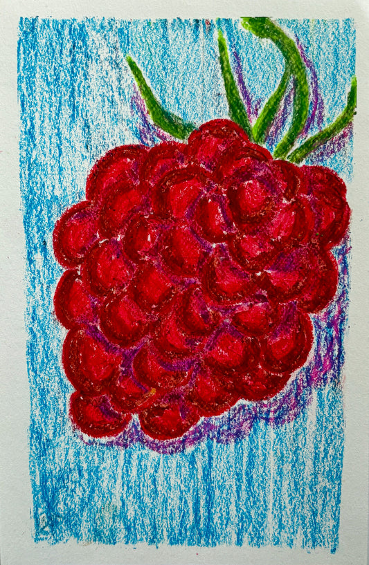 Raspberry - oil pastel original - 5.5 x 8.5