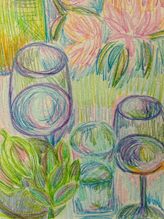 Drinks and apps - colored pencil - 5.5 x 8.5