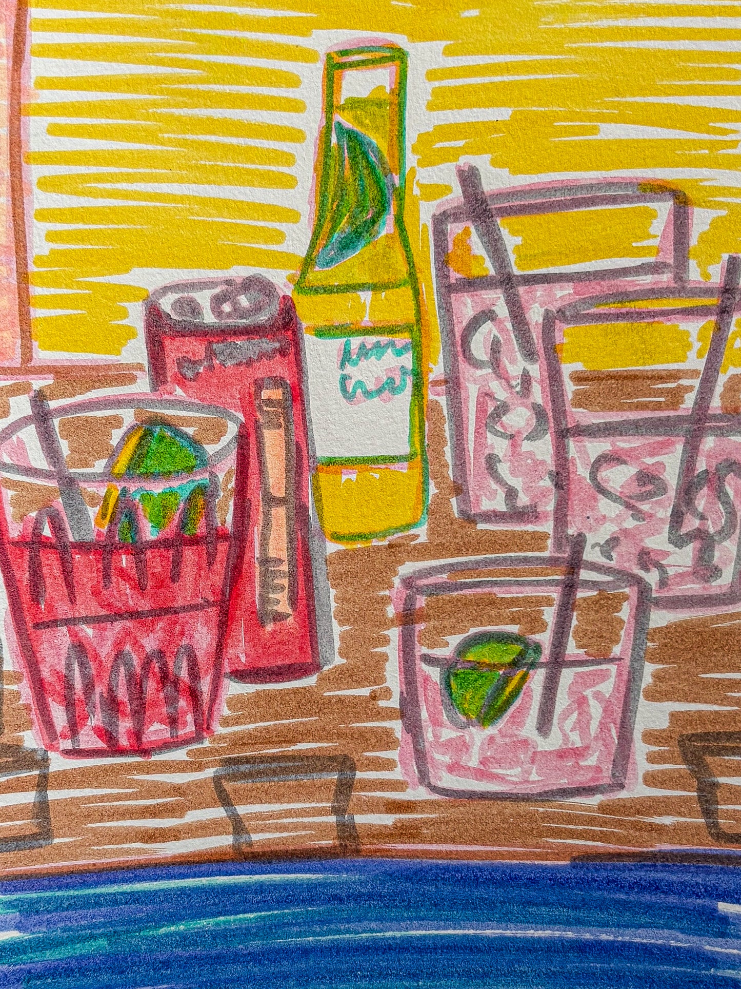 Bar night - marker original - 5.5 x 8.5