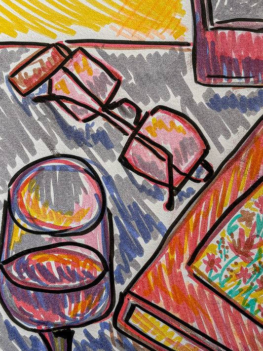 Sunday night - marker original - 5.5 x 8.5