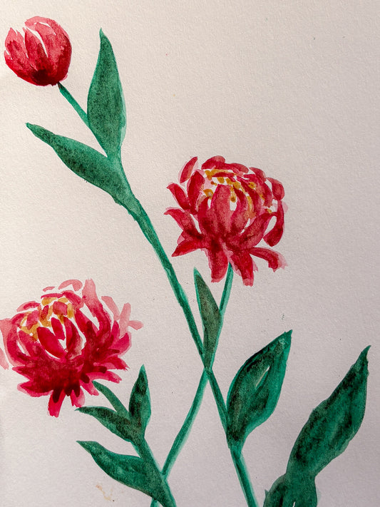 Simple florals - gouache original - 5.5 x 8.5