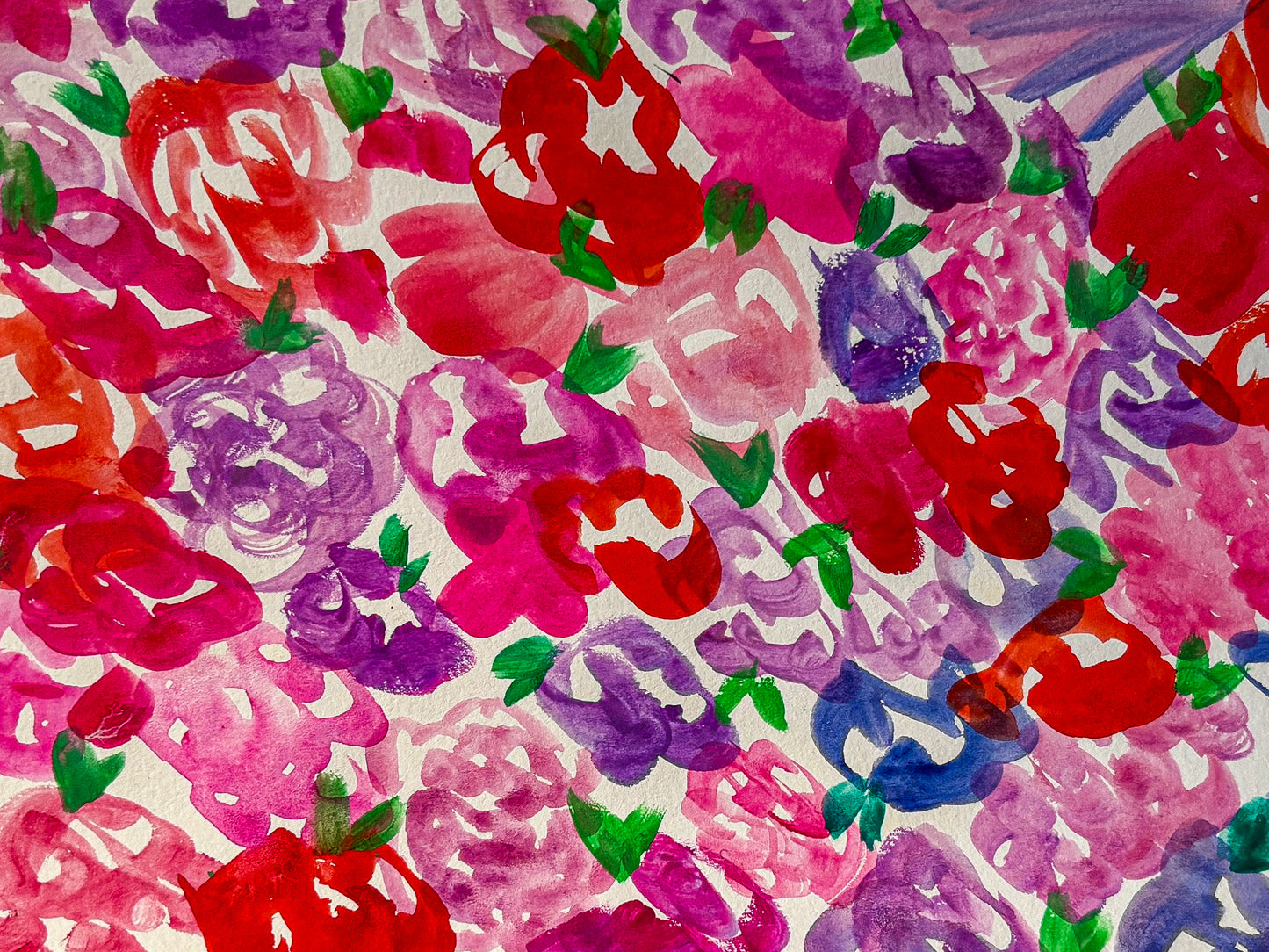 Violet florals - gouache original - 5.5 x 8.5