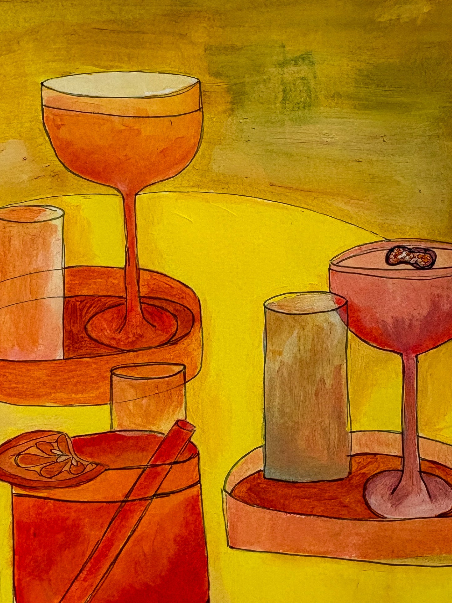 Restaurant drinks - gouache original - 5.5 x 8.5