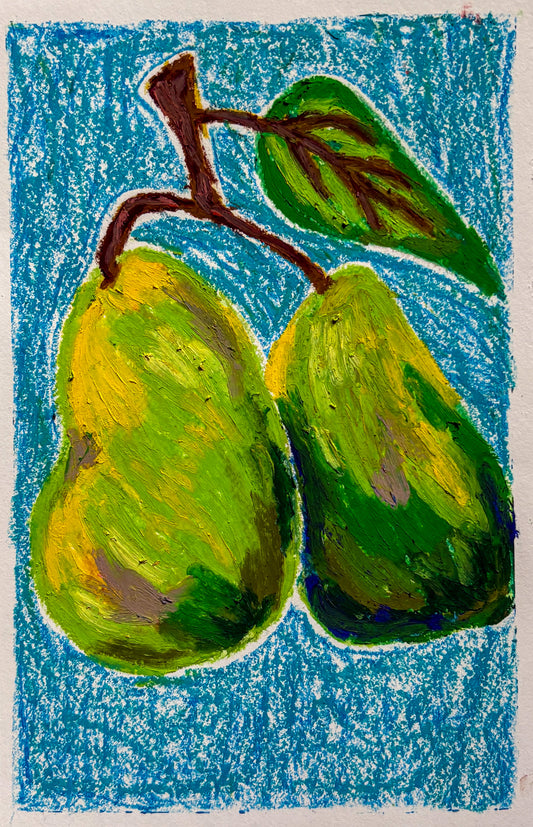 Pair of pears - oil pastel original - 5.5x8.5