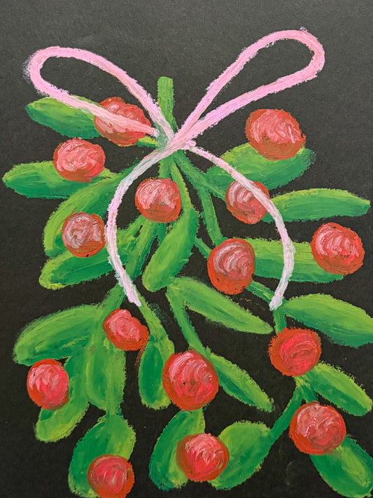 Mistletoe - oil pastel original - 5.5 x 8.5